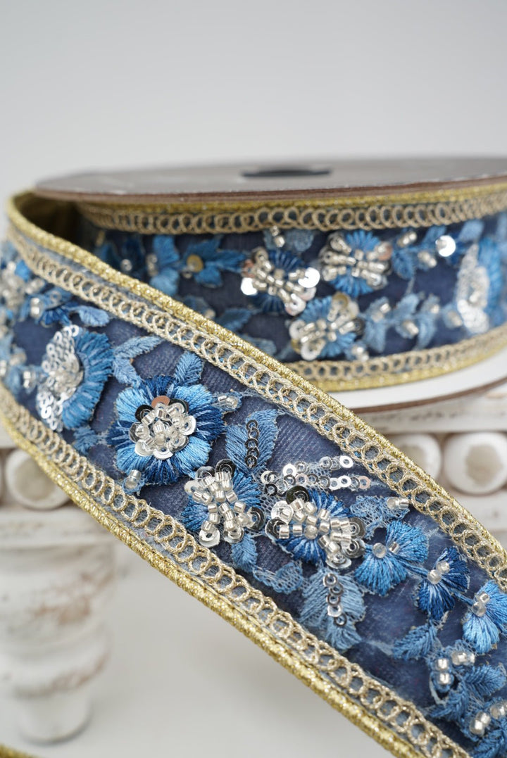 Farrisilk Steel Blue Garden Glint Wired Ribbon - 1.75" - Greenery MarketWired RibbonRK987-17