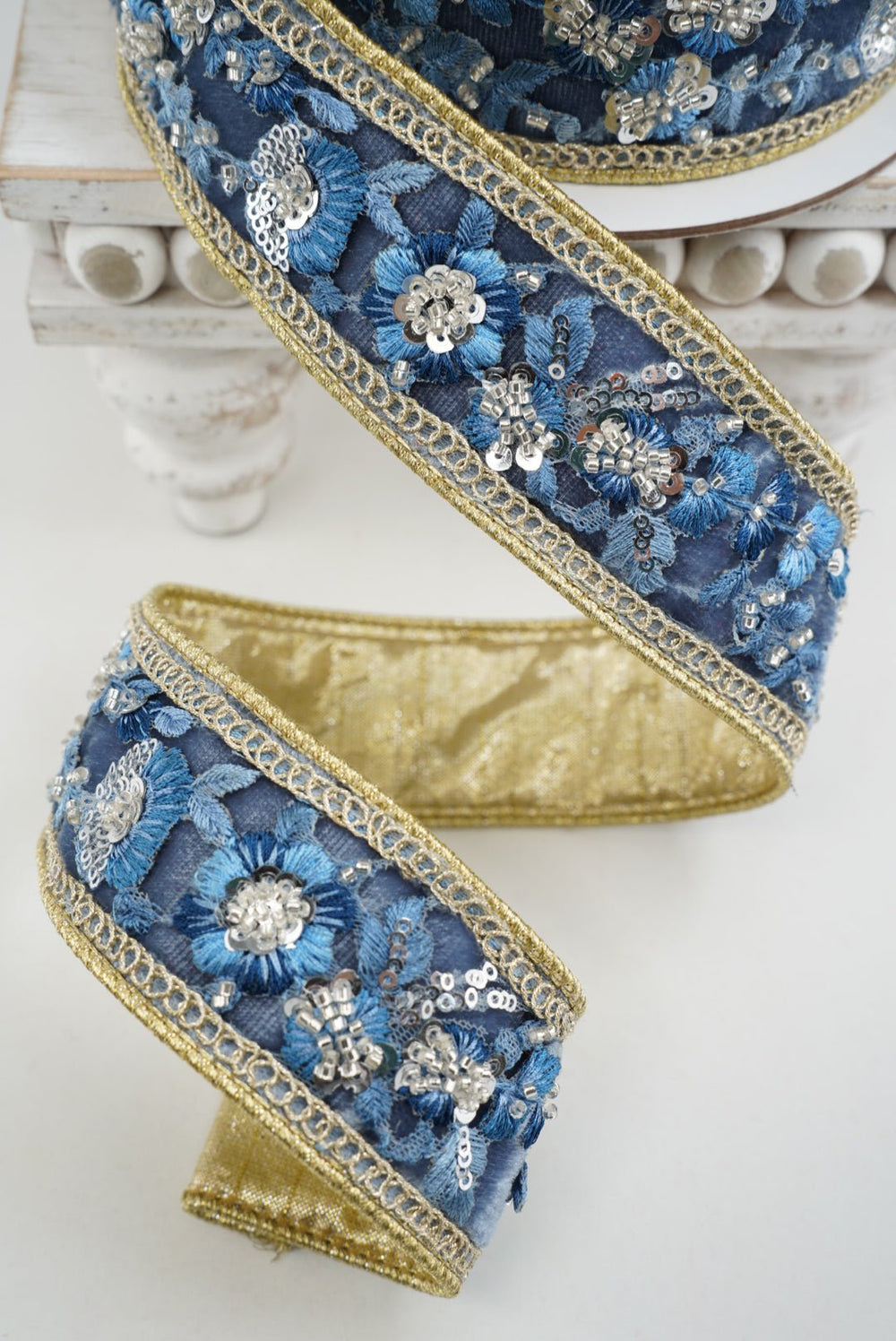 Farrisilk Steel Blue Garden Glint Wired Ribbon - 1.75" - Greenery MarketWired RibbonRK987-17