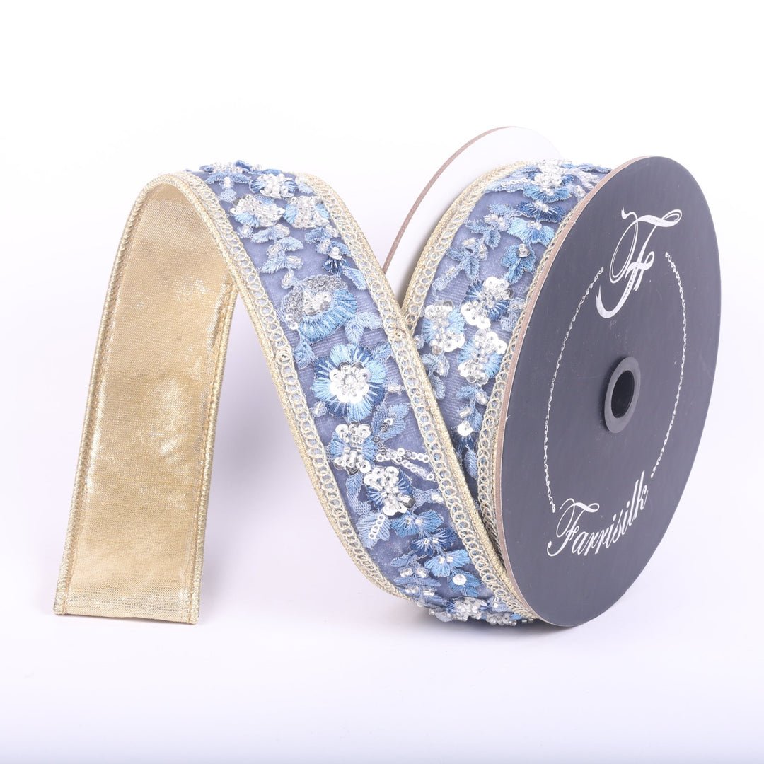 Farrisilk Steel Blue Garden Glint Wired Ribbon - 1.75" - Greenery MarketWired RibbonRK987-17