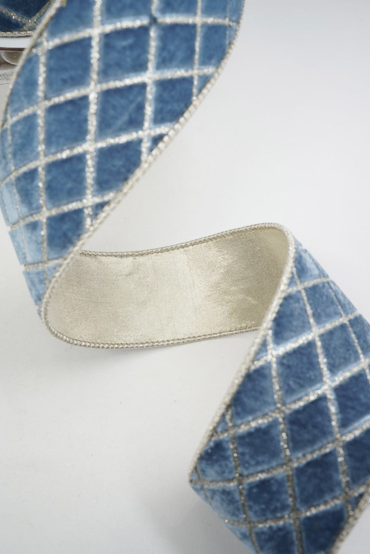 Farrisilk Steel Blue Metallic Diamond Wired Ribbon - 2.5" - Greenery MarketWired RibbonRG453-17