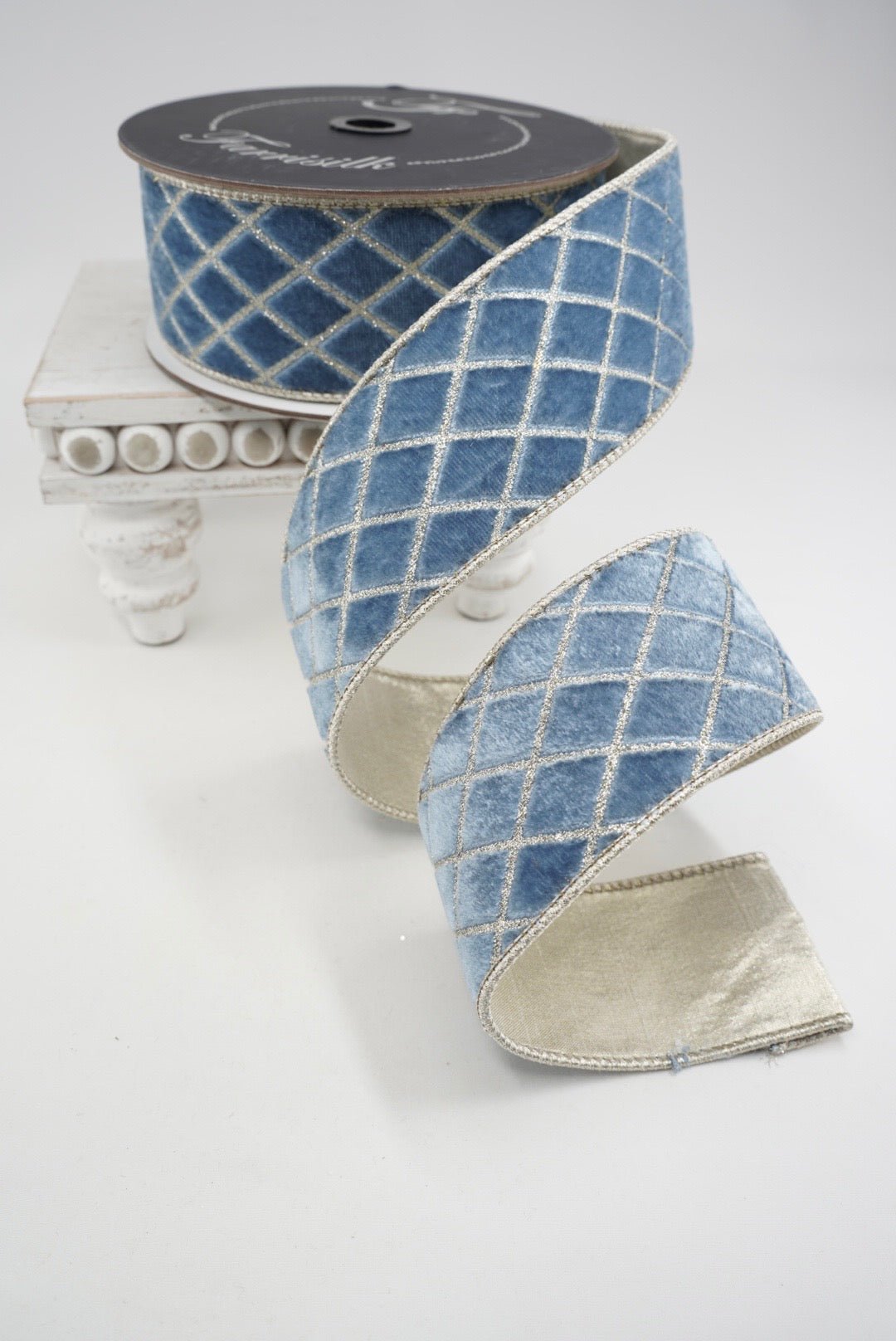 Farrisilk Steel Blue Metallic Diamond Wired Ribbon - 2.5" - Greenery MarketWired RibbonRG453-17