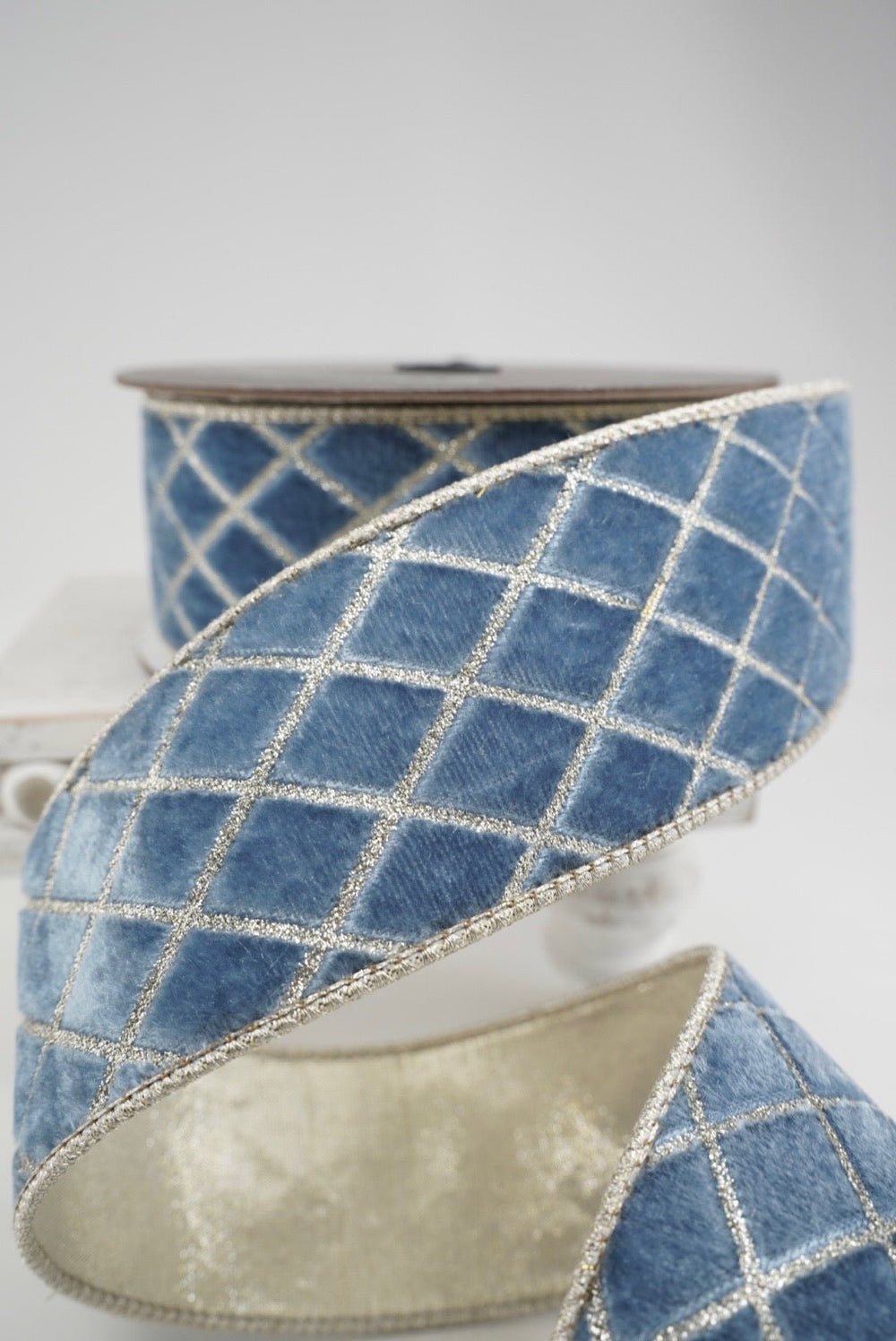 Farrisilk Steel Blue Metallic Diamond Wired Ribbon - 2.5" - Greenery MarketWired RibbonRG453-17