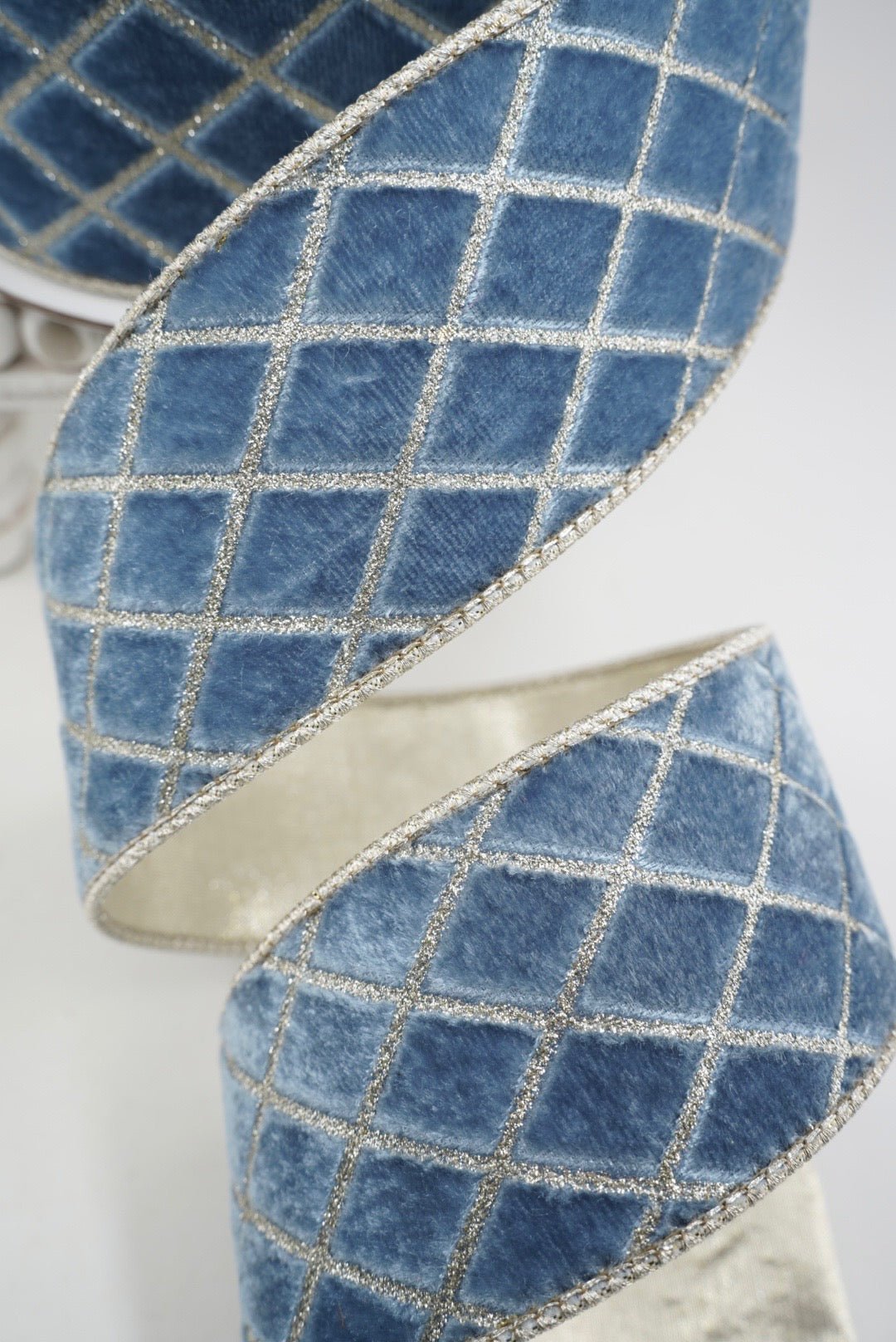Farrisilk Steel Blue Metallic Diamond Wired Ribbon - 2.5" - Greenery MarketWired RibbonRG453-17