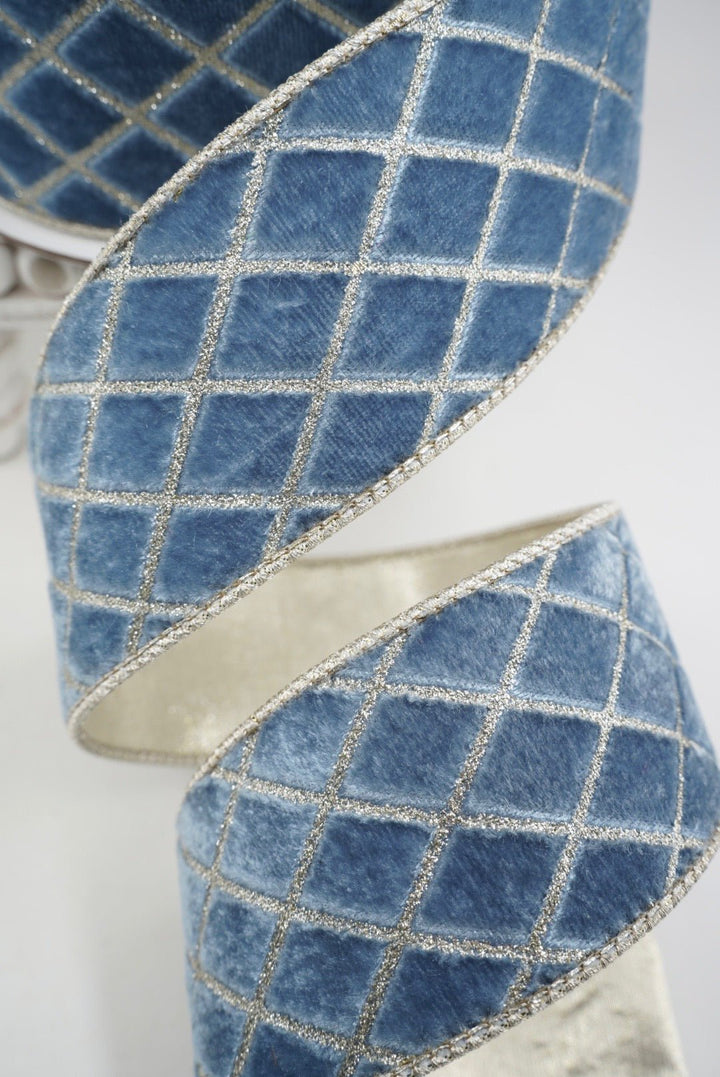 Farrisilk Steel Blue Metallic Diamond Wired Ribbon - 2.5" - Greenery MarketWired RibbonRG453-17