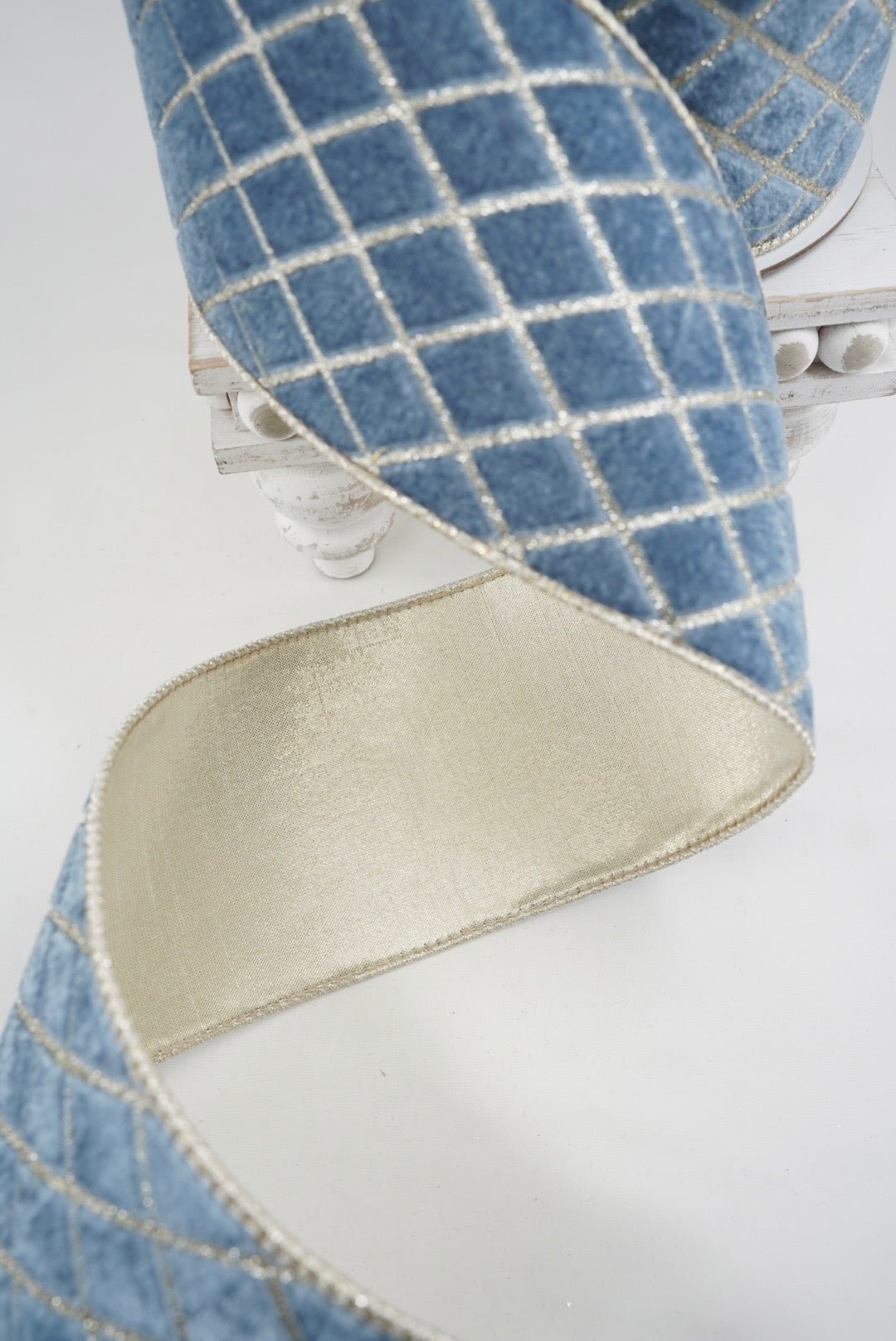 Farrisilk Steel Blue Metallic Diamond Wired Ribbon - 4" - Greenery MarketWired RibbonRG454-17