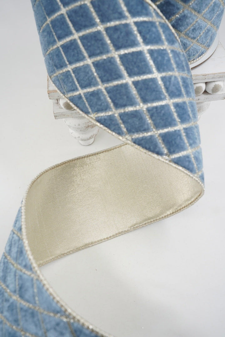 Farrisilk Steel Blue Metallic Diamond Wired Ribbon - 4" - Greenery MarketWired RibbonRG454-17