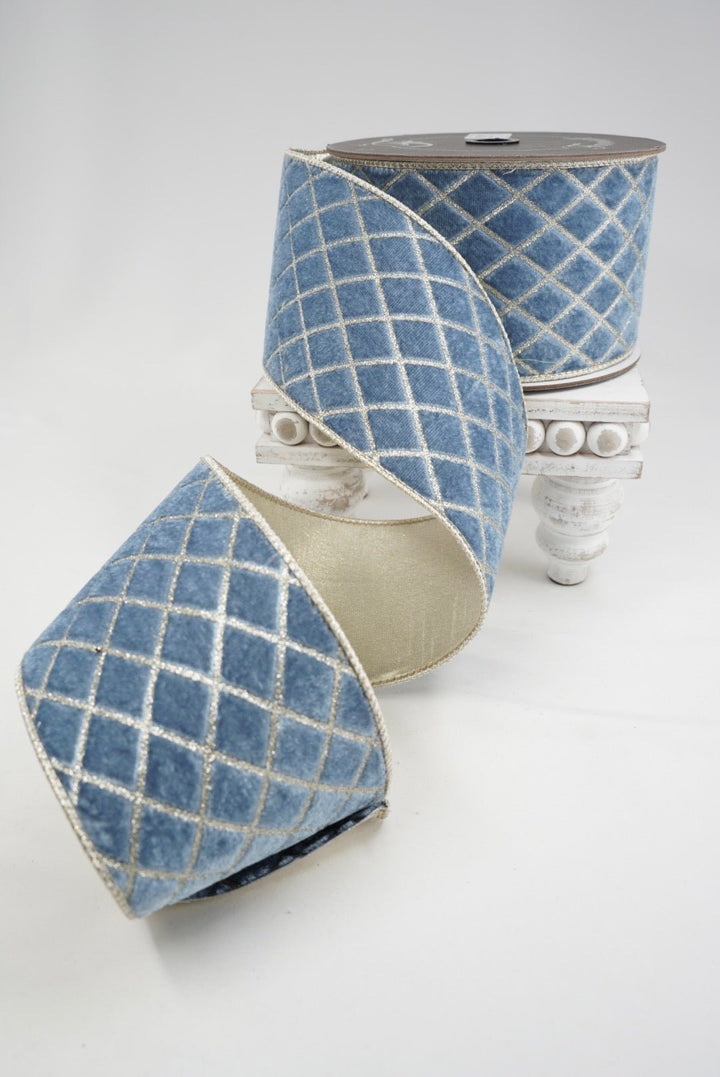 Farrisilk Steel Blue Metallic Diamond Wired Ribbon - 4" - Greenery MarketWired RibbonRG454-17