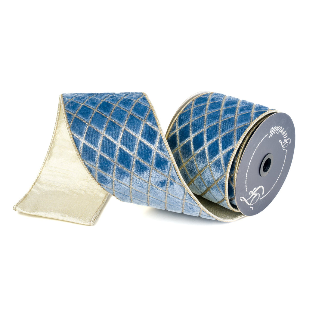 Farrisilk Steel Blue Metallic Diamond Wired Ribbon - 4" - Greenery MarketWired RibbonRG454-17