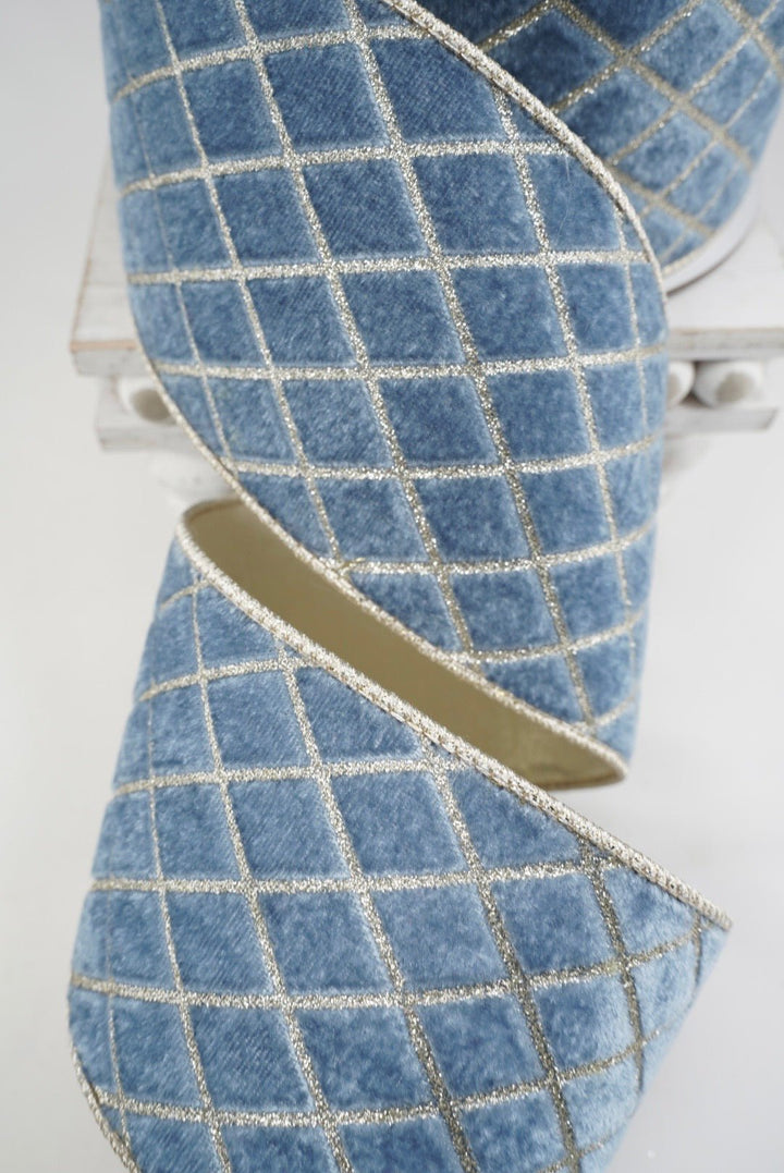 Farrisilk Steel Blue Metallic Diamond Wired Ribbon - 4" - Greenery MarketWired RibbonRG454-17