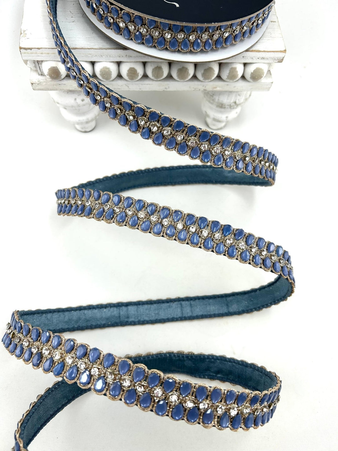 Farrisilk Steel Blue Pendeloque Wired Ribbon - 1" - Greenery MarketWired RibbonRK901-17