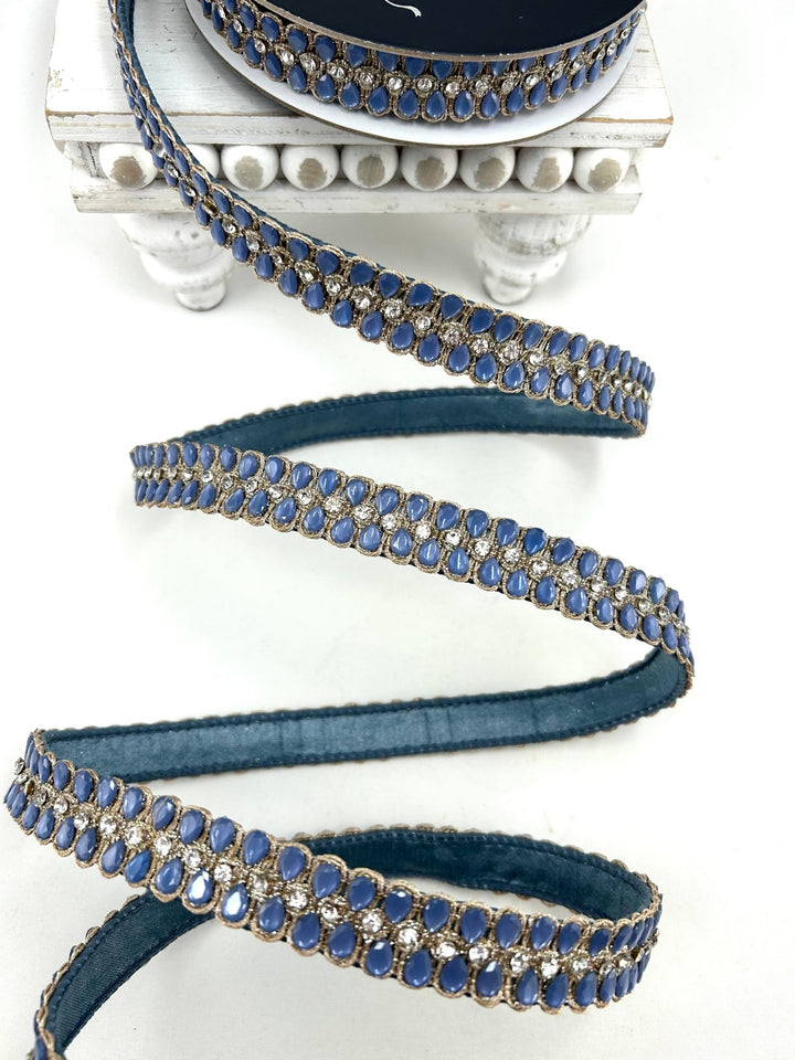 Farrisilk Steel Blue Pendeloque Wired Ribbon - 1" - Greenery MarketWired RibbonRK901-17