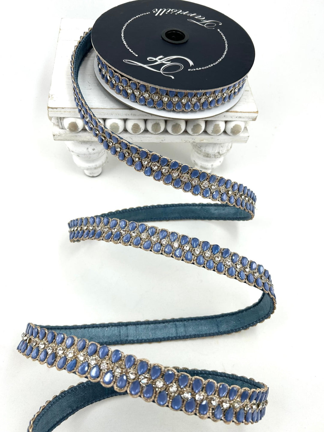 Farrisilk Steel Blue Pendeloque Wired Ribbon - 1" - Greenery MarketWired RibbonRK901-17