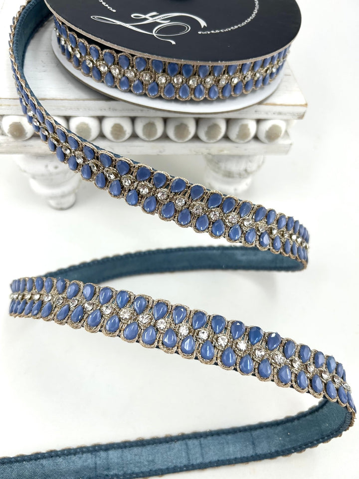 Farrisilk Steel Blue Pendeloque Wired Ribbon - 1" - Greenery MarketWired RibbonRK901-17