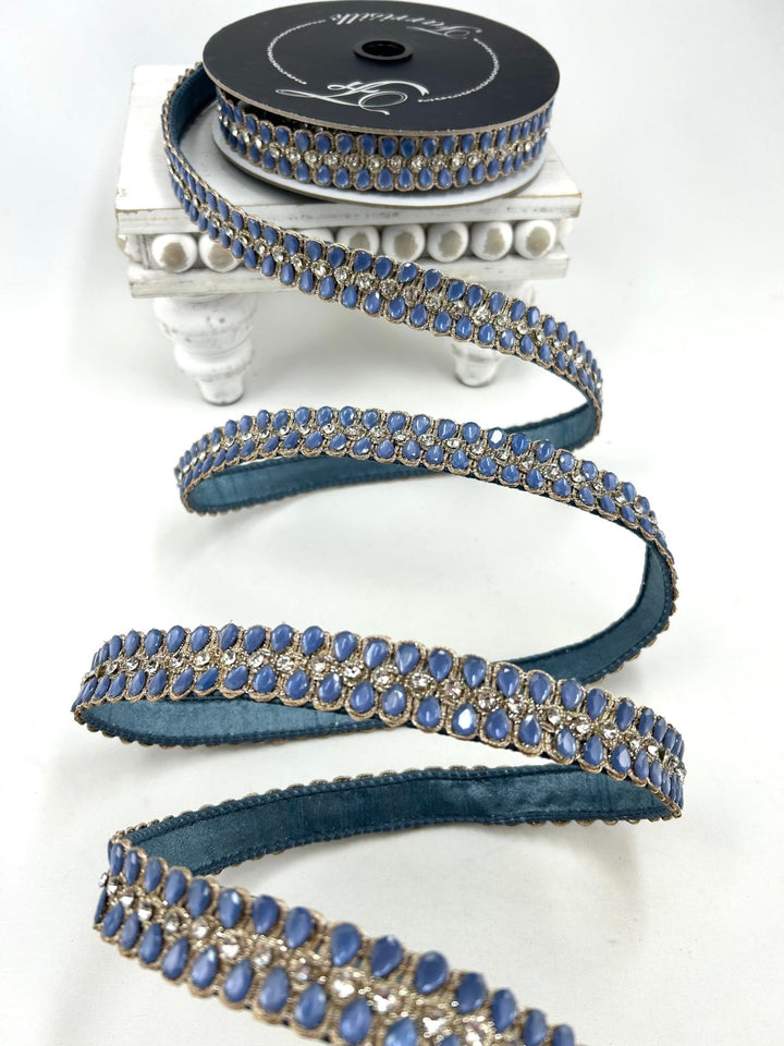 Farrisilk Steel Blue Pendeloque Wired Ribbon - 1" - Greenery MarketWired RibbonRK901-17