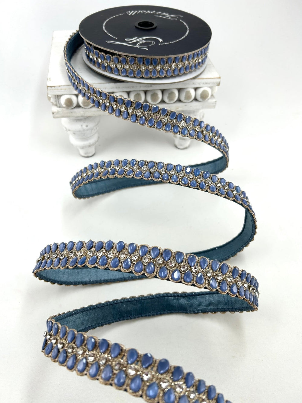 Farrisilk Steel Blue Pendeloque Wired Ribbon - 1" - Greenery MarketWired RibbonRK901-17