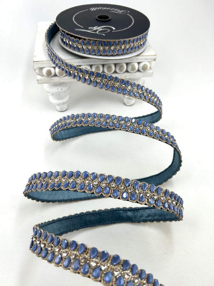 Farrisilk Steel Blue Pendeloque Wired Ribbon - 1" - Greenery MarketWired RibbonRK901-17