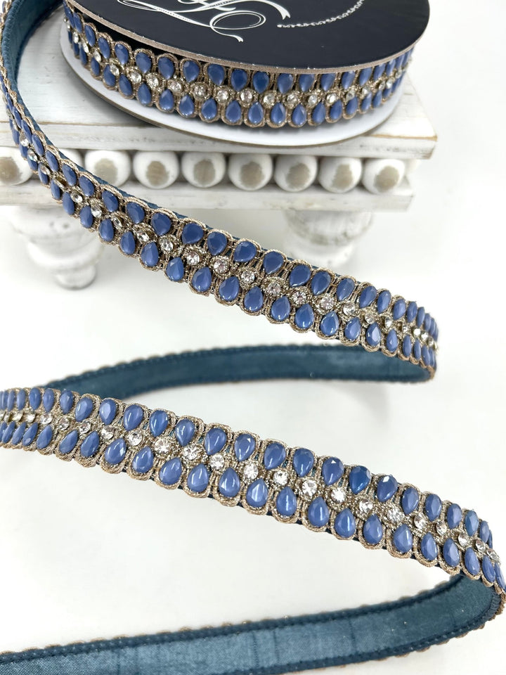 Farrisilk Steel Blue Pendeloque Wired Ribbon - 1" - Greenery MarketWired RibbonRK901-17