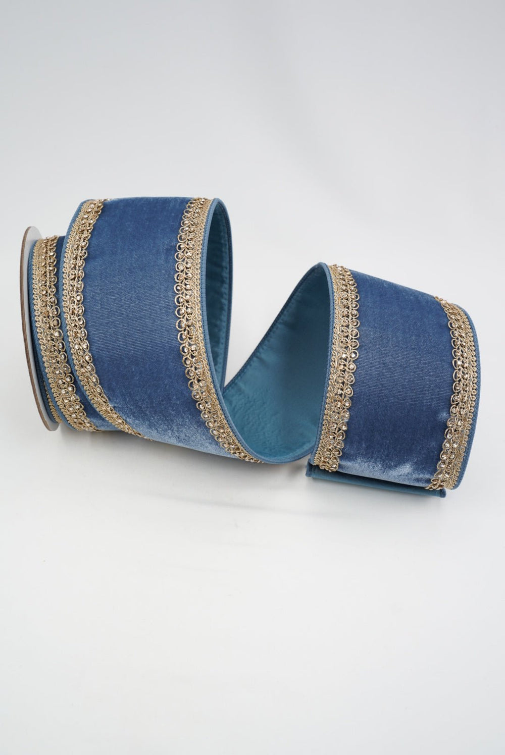 Farrisilk Steel Blue Plush Topaz Wired Ribbon - 4" - Greenery MarketWired RibbonRJ011-17