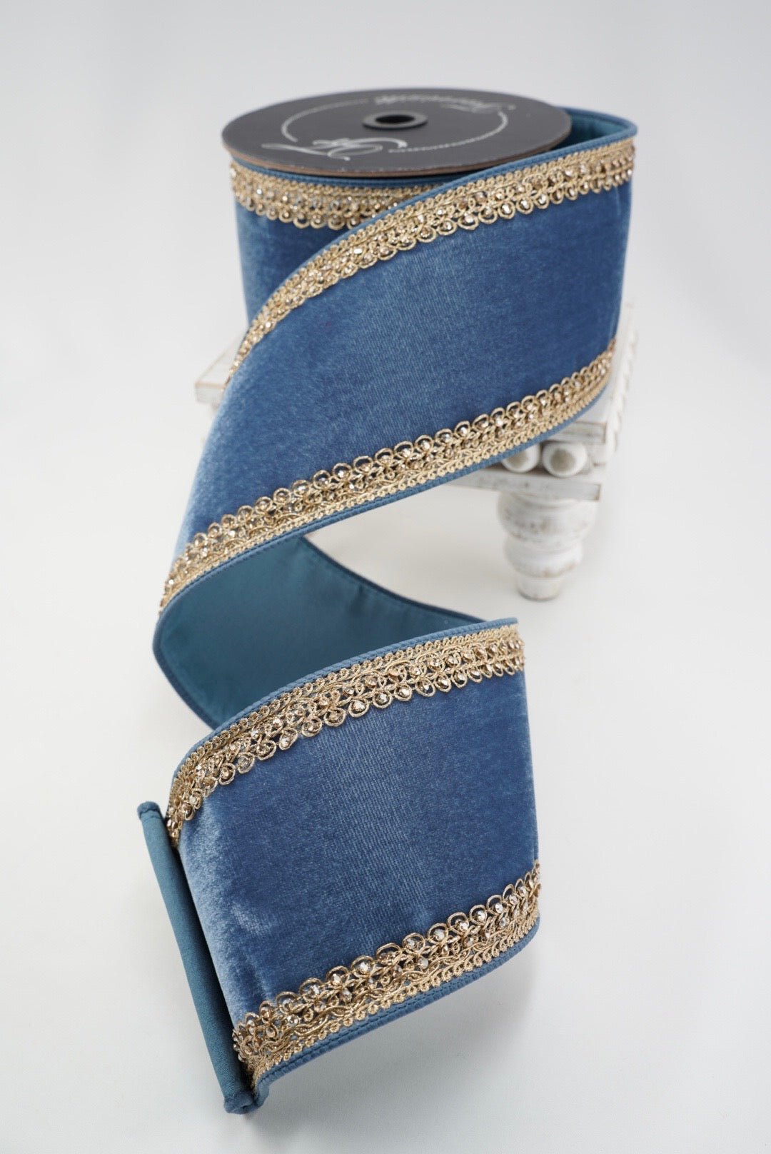 Farrisilk Steel Blue Plush Topaz Wired Ribbon - 4" - Greenery MarketWired RibbonRJ011-17