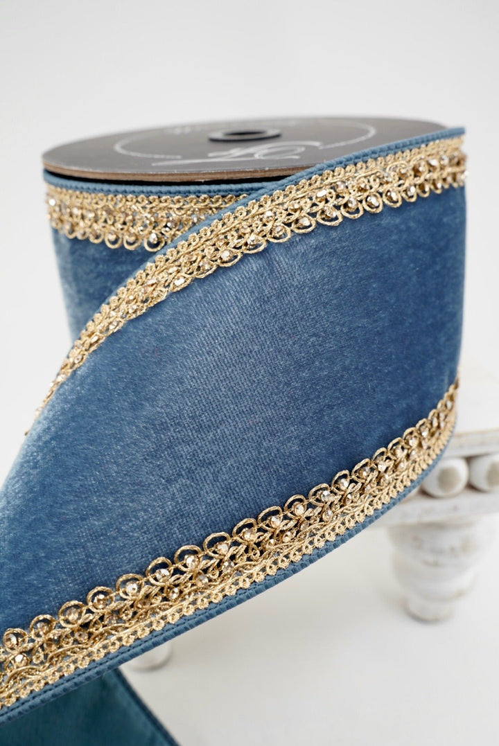 Farrisilk Steel Blue Plush Topaz Wired Ribbon - 4" - Greenery MarketWired RibbonRJ011-17