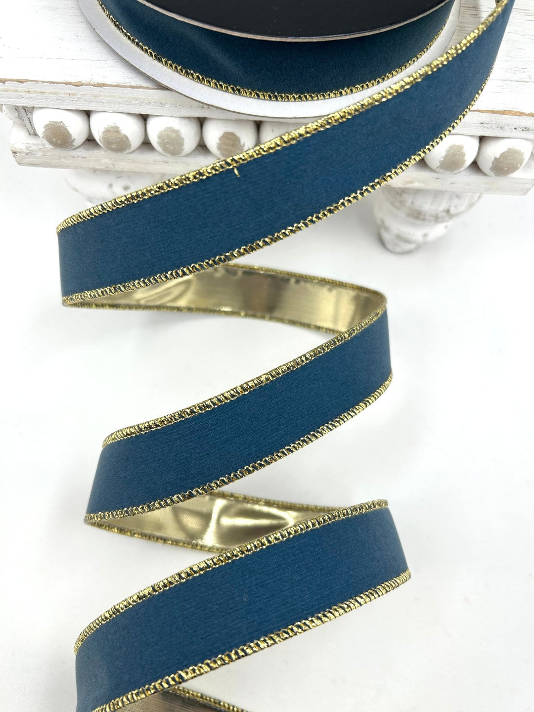 Farrisilk Steel Blue Suede Velvet Wired Ribbon - 1" - Greenery MarketWired RibbonRS290-17