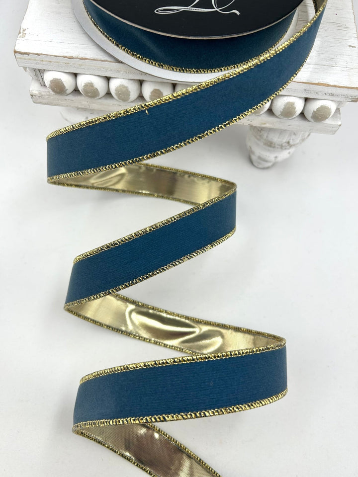 Farrisilk Steel Blue Suede Velvet Wired Ribbon - 1" - Greenery MarketWired RibbonRS290-17