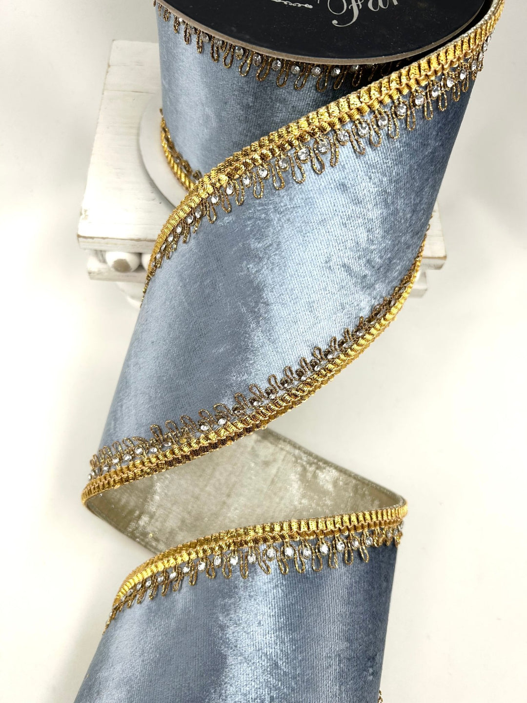 Farrisilk Steel Blue Tiffany Velvet Wired Ribbon - 4" - Greenery MarketWired RibbonRK660-17