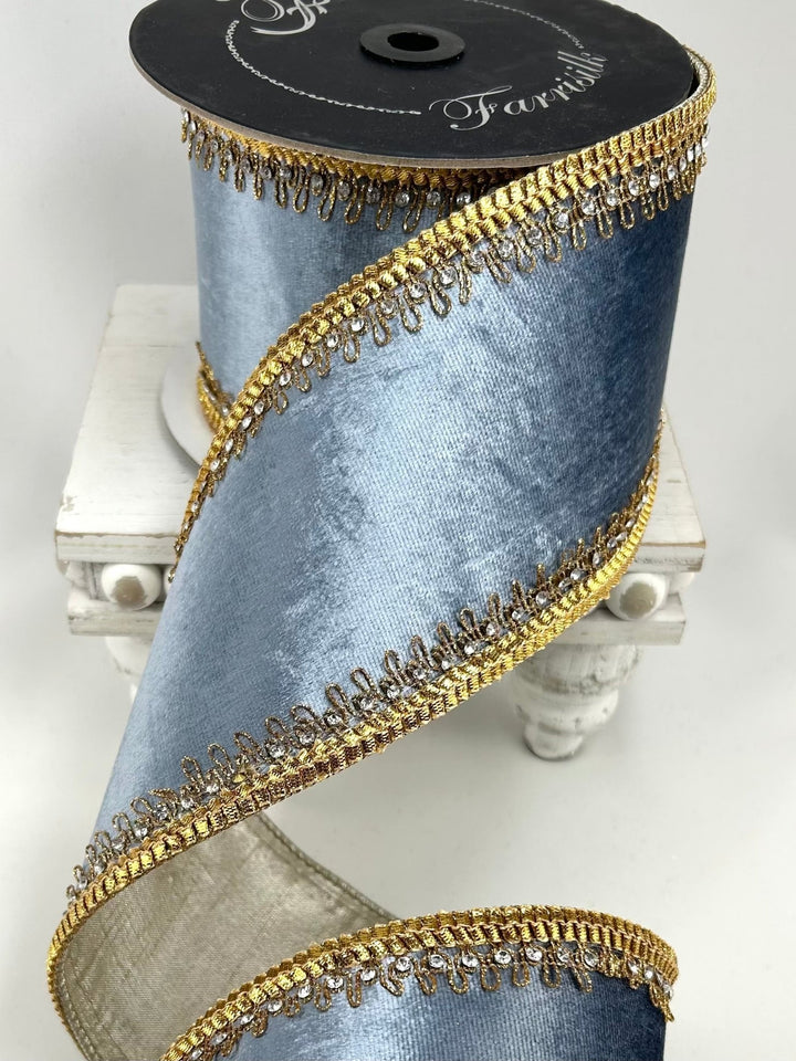 Farrisilk Steel Blue Tiffany Velvet Wired Ribbon - 4" - Greenery MarketWired RibbonRK660-17