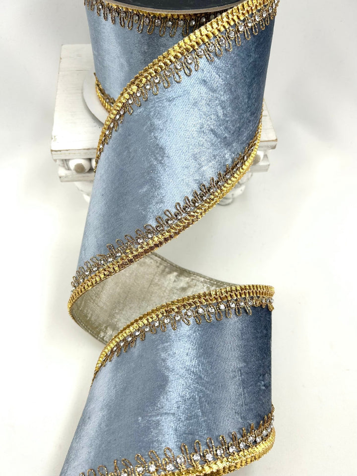 Farrisilk Steel Blue Tiffany Velvet Wired Ribbon - 4" - Greenery MarketWired RibbonRK660-17