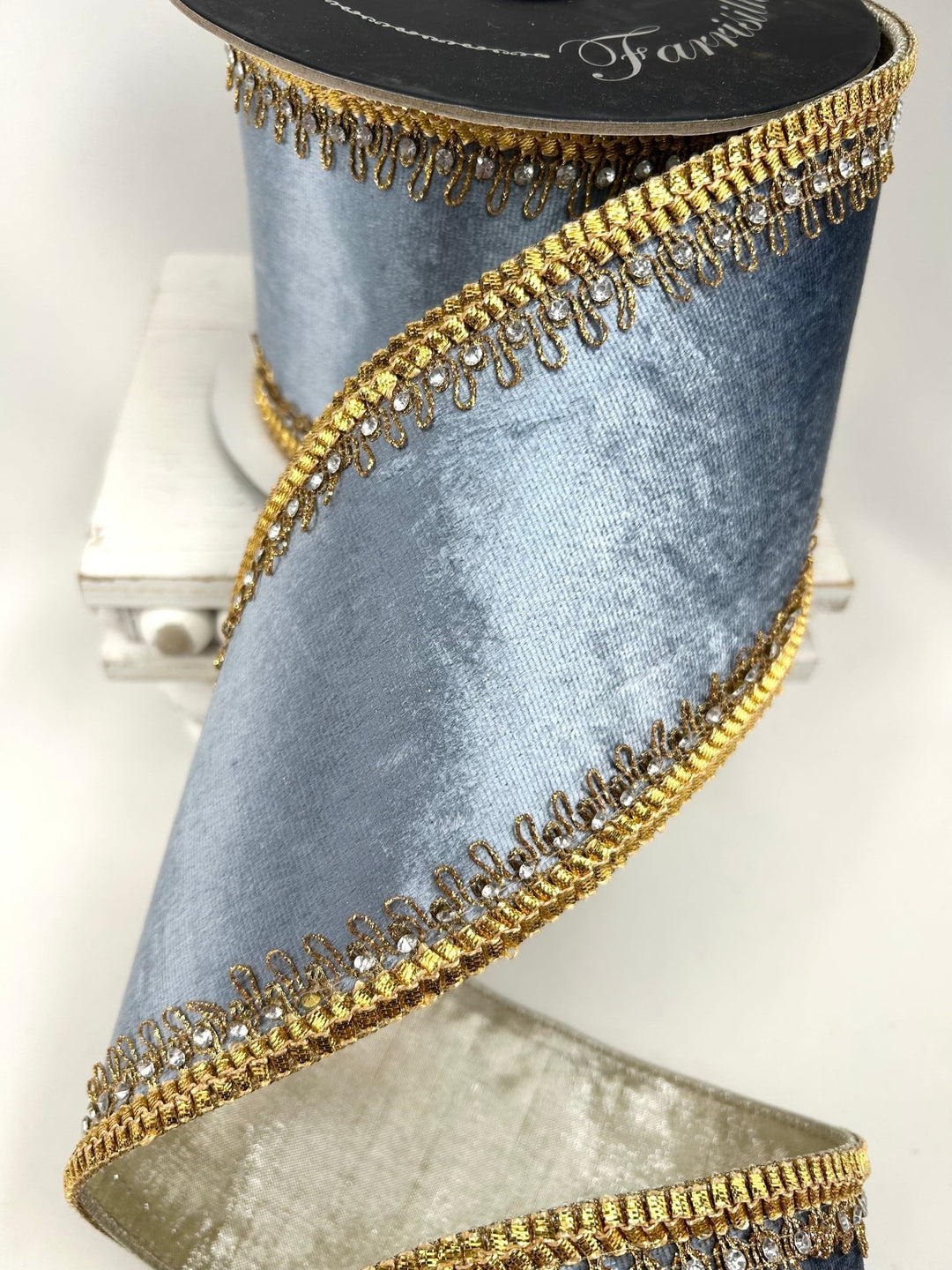 Farrisilk Steel Blue Tiffany Velvet Wired Ribbon - 4" - Greenery MarketWired RibbonRK660-17