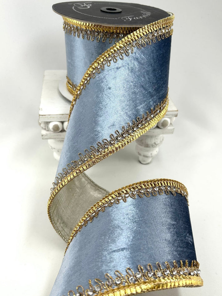 Farrisilk Steel Blue Tiffany Velvet Wired Ribbon - 4" - Greenery MarketWired RibbonRK660-17
