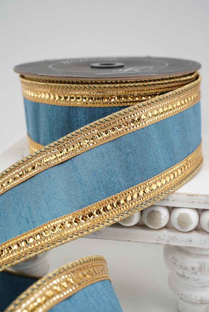 Farrisilk Steel Blue Twinkle Borders Wired Ribbon - 2.5" - Greenery MarketWired RibbonRK903-17