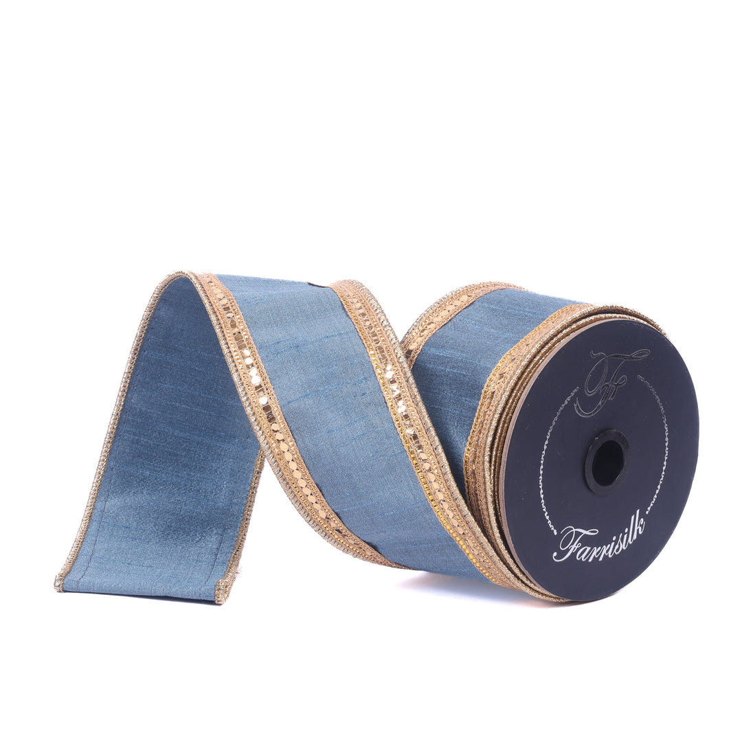 Farrisilk Steel Blue Twinkle Borders Wired Ribbon - 2.5" - Greenery MarketWired RibbonRK903-17