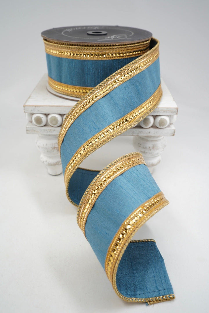 Farrisilk Steel Blue Twinkle Borders Wired Ribbon - 2.5" - Greenery MarketWired RibbonRK903-17