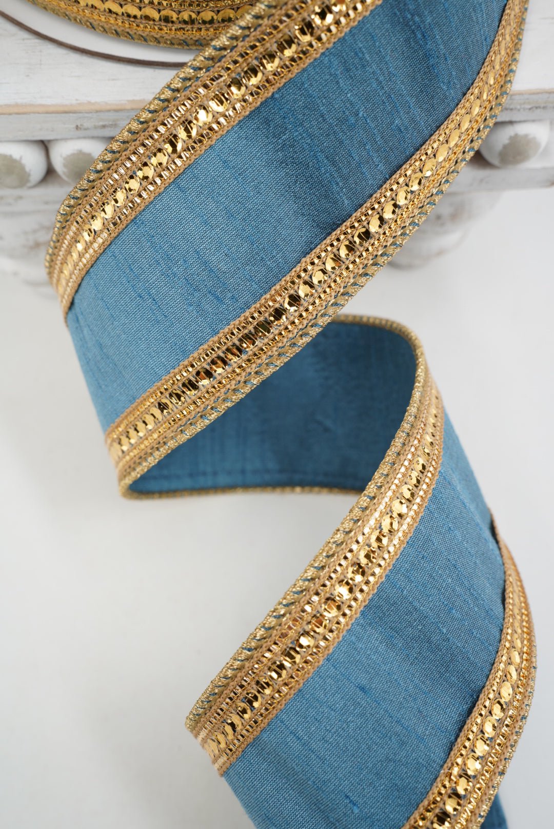Farrisilk Steel Blue Twinkle Borders Wired Ribbon - 2.5" - Greenery MarketWired RibbonRK903-17