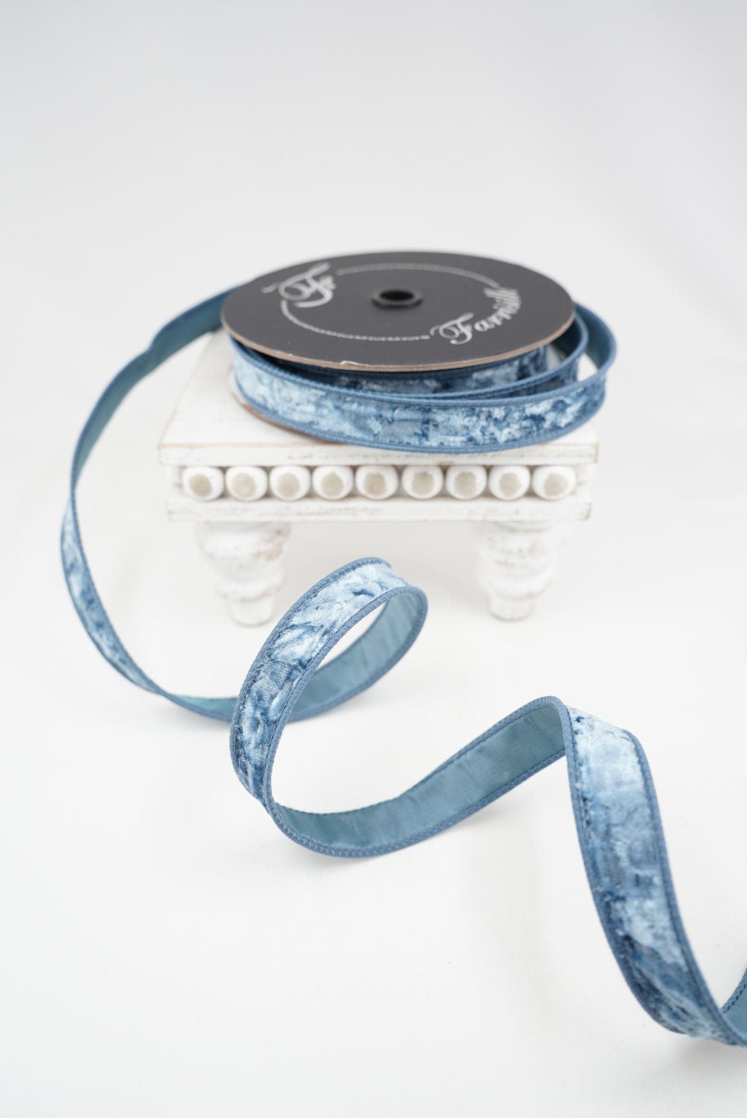 Farrisilk Steel Blue Velvet Crush Wired Ribbon - 1" - Greenery MarketWired RibbonRK289-17