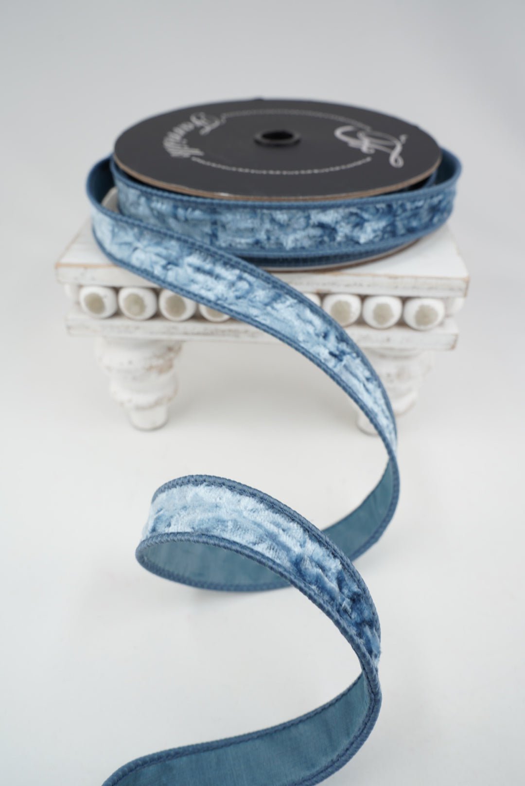 Farrisilk Steel Blue Velvet Crush Wired Ribbon - 1" - Greenery MarketWired RibbonRK289-17