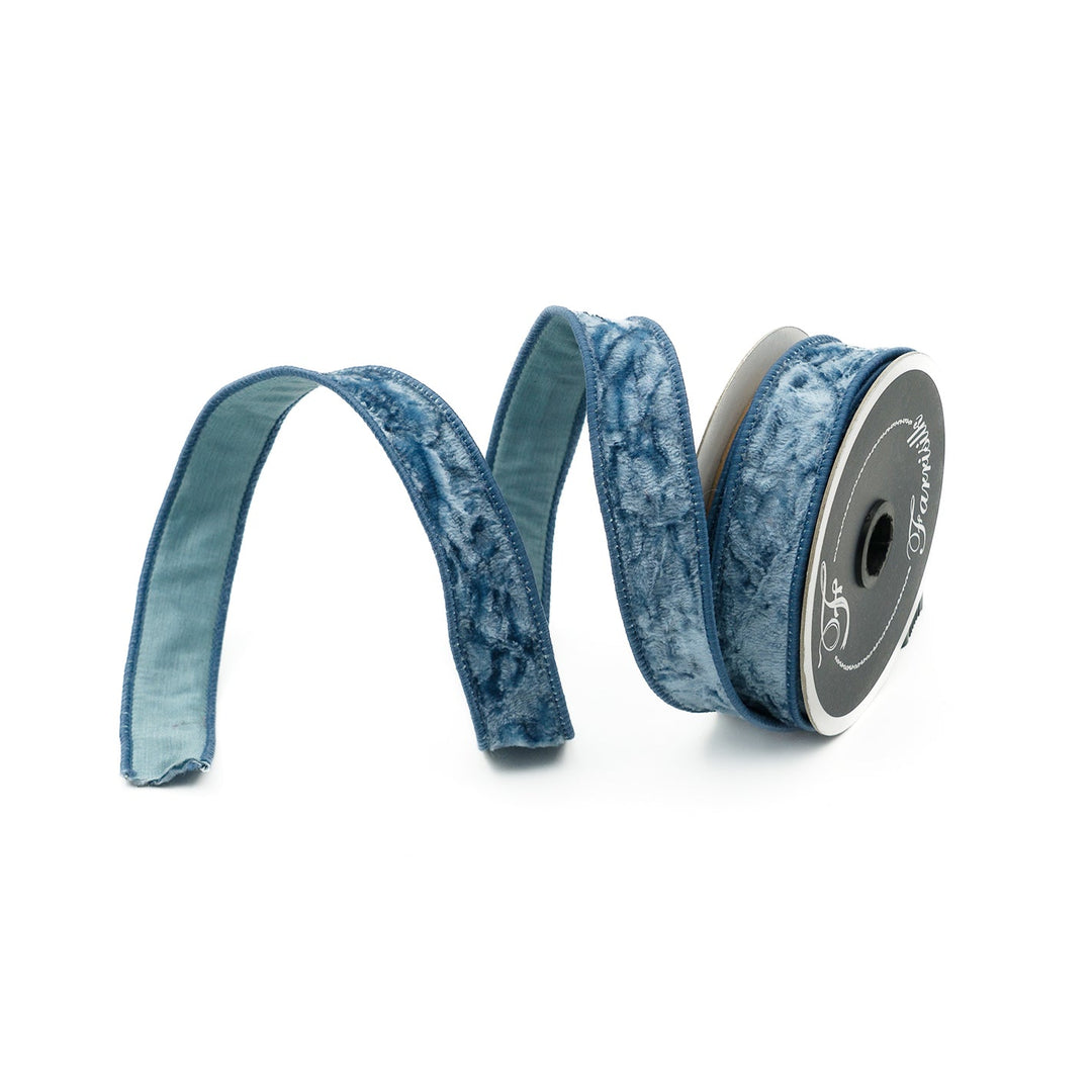 Farrisilk Steel Blue Velvet Crush Wired Ribbon - 1" - Greenery MarketWired RibbonRK289-17