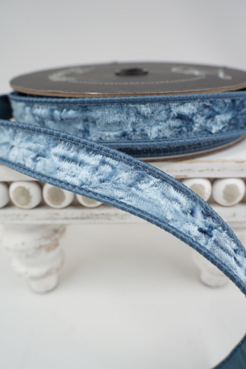 Farrisilk Steel Blue Velvet Crush Wired Ribbon - 1" - Greenery MarketWired RibbonRK289-17