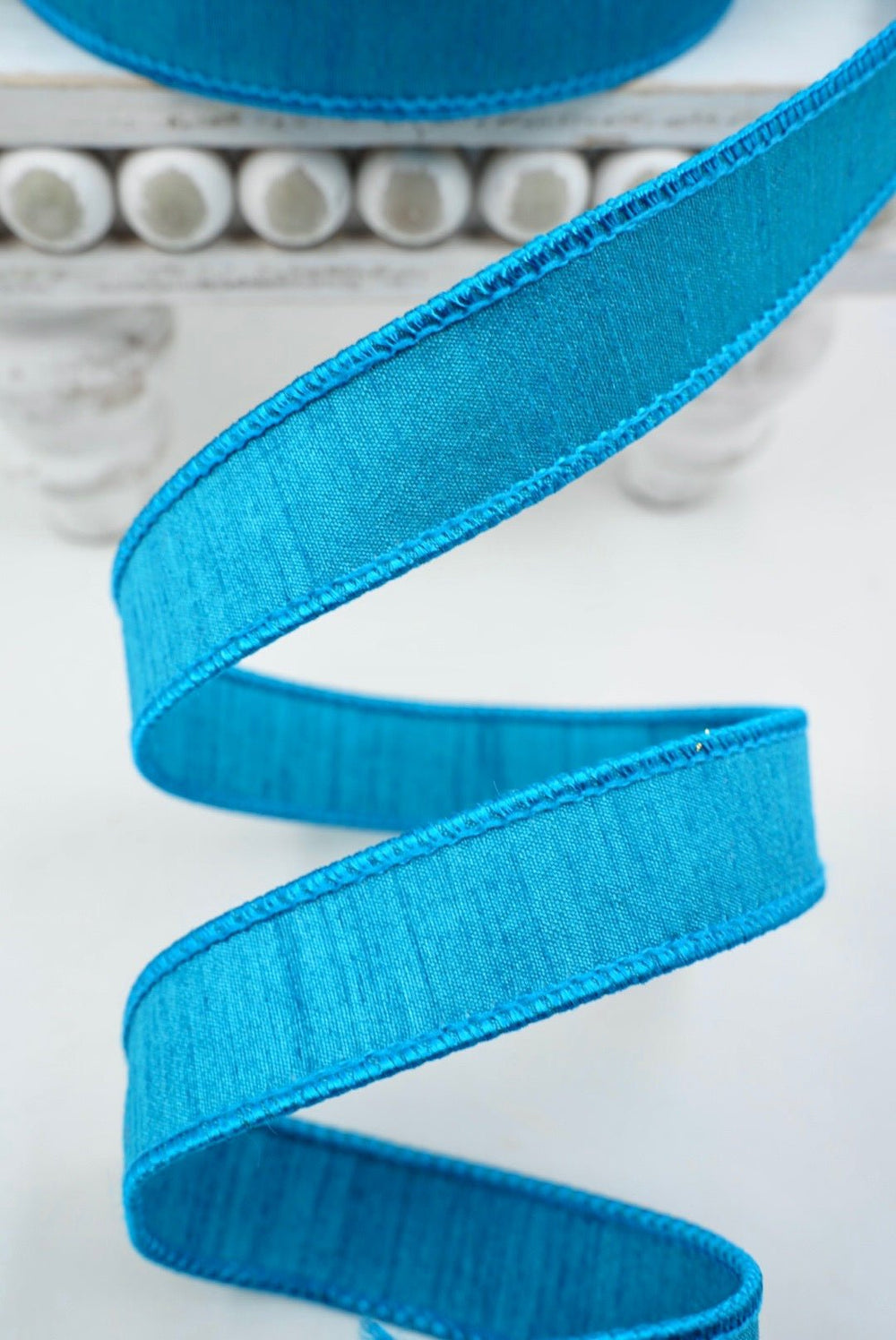 Farrisilk Turquoise Dupion Wired Ribbon - 1" - Greenery MarketWired RibbonRK608-79