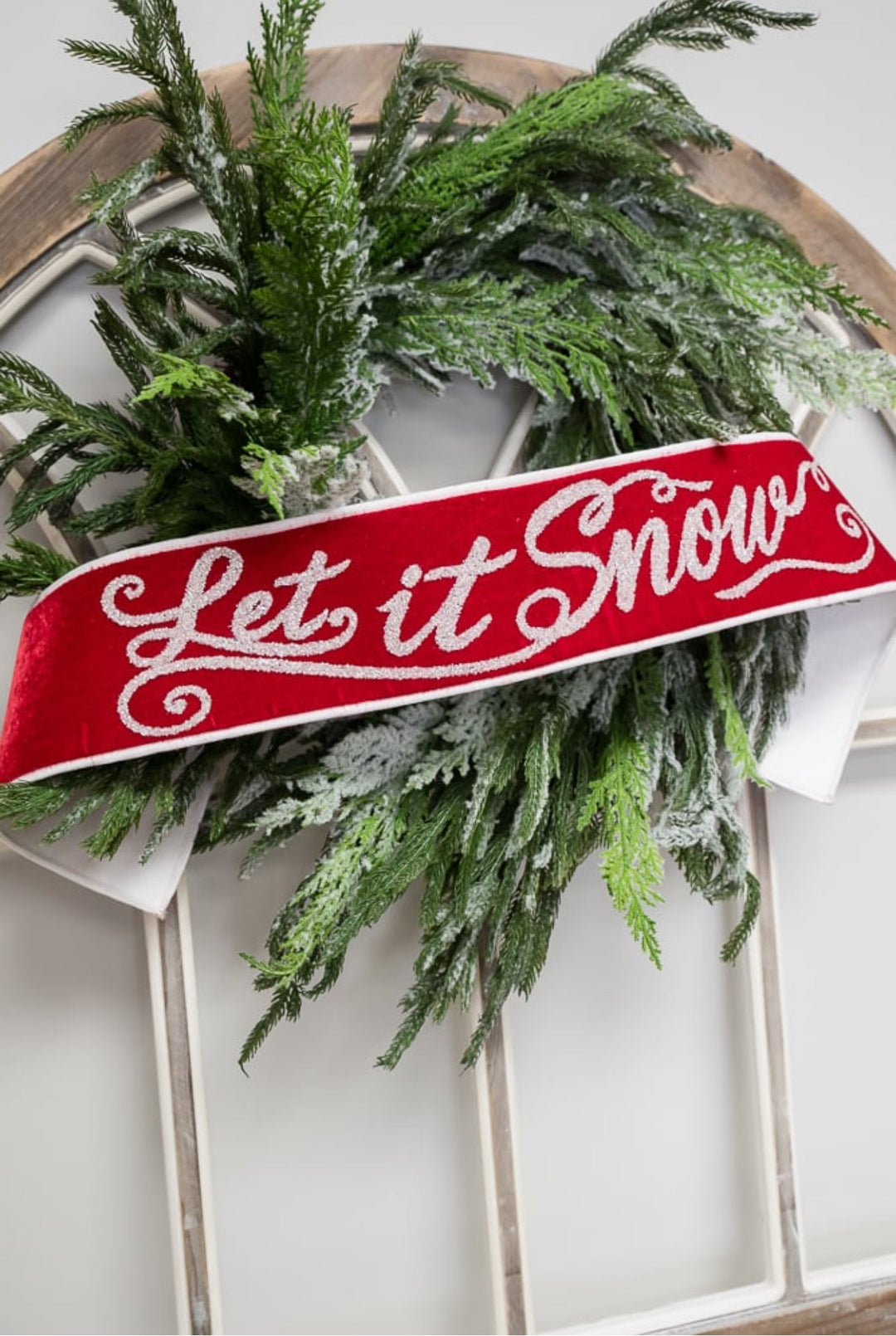 Farrisilk velvet Let It Snow banner 4” - Greenery Marketwired ribbonRK472 - 57