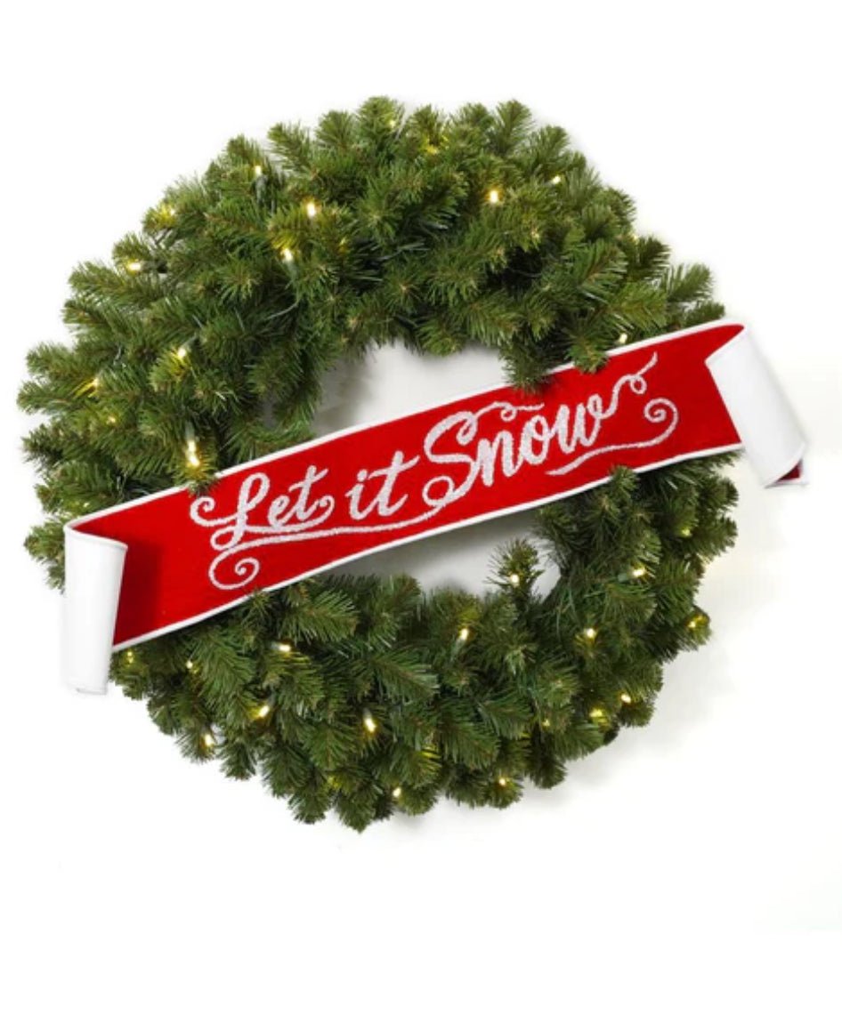 Farrisilk velvet let it snow banner 4” - Greenery Marketwired ribbonRK472 - 57