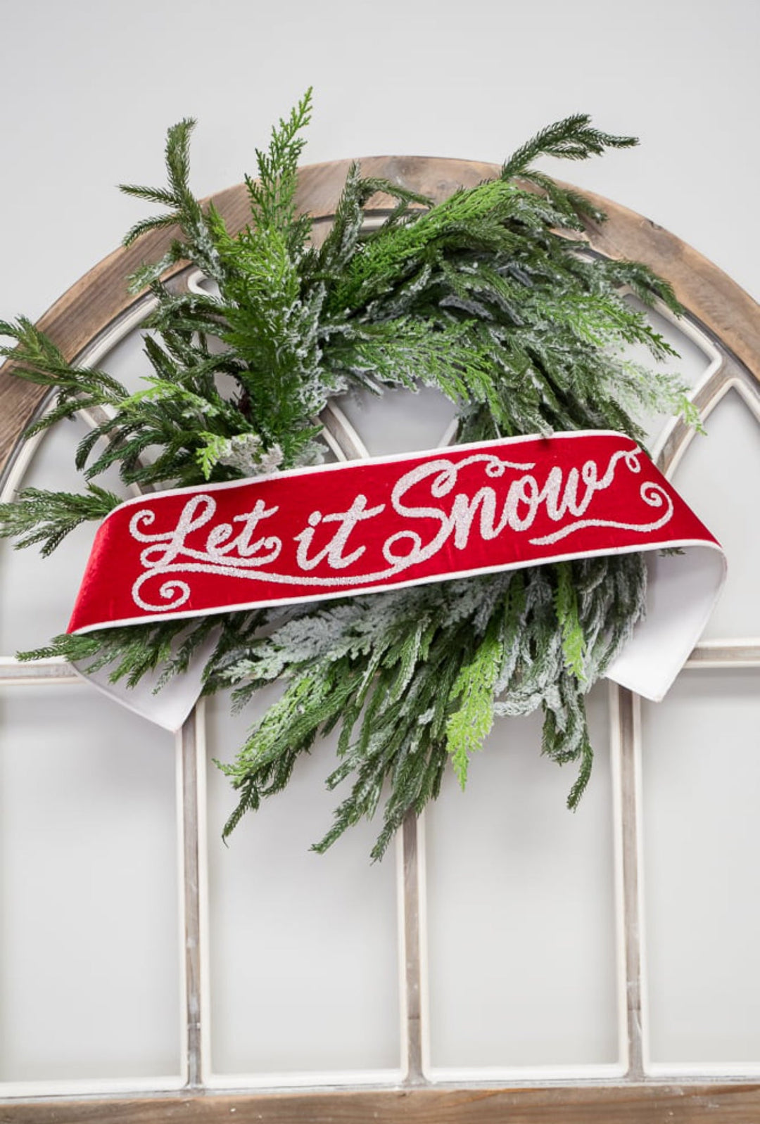 Farrisilk velvet Let It Snow banner 4” - Greenery Marketwired ribbonRK472 - 57