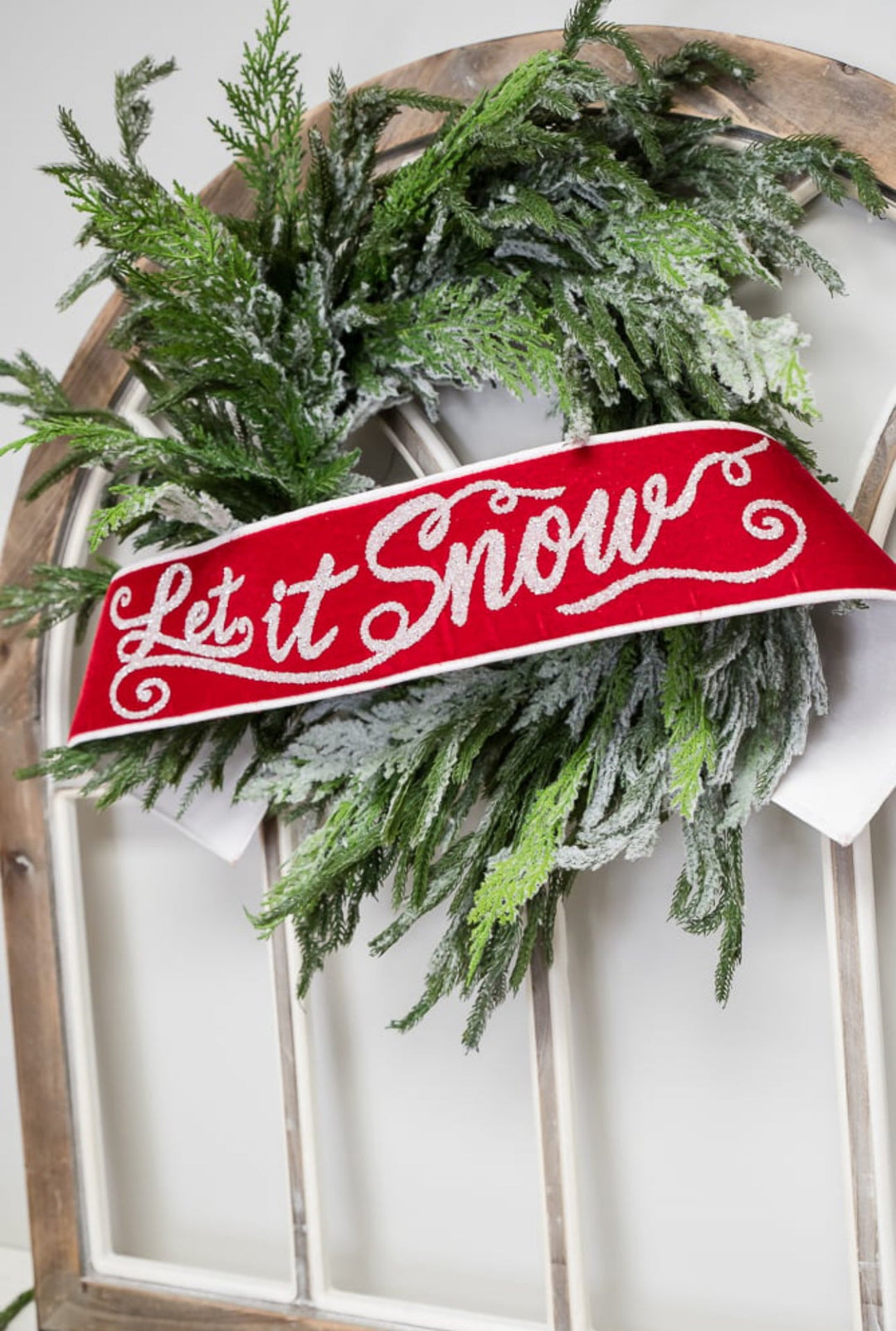 Farrisilk velvet Let It Snow banner 4” - Greenery Marketwired ribbonRK472 - 57