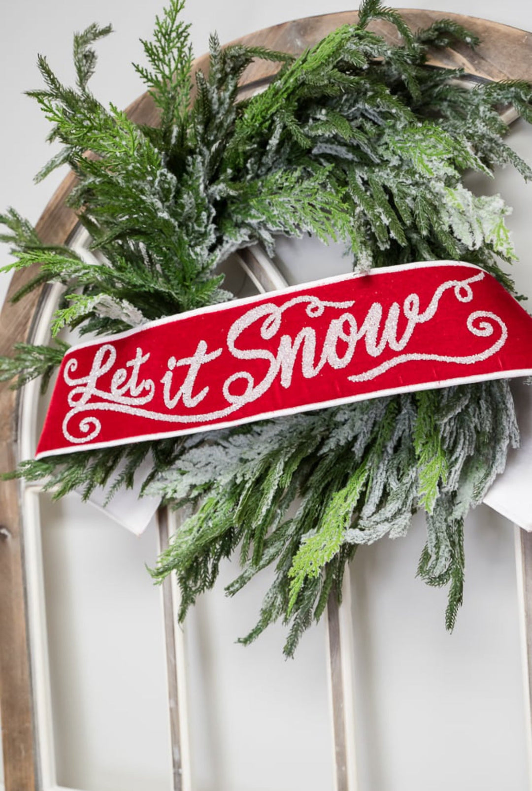 Farrisilk velvet Let It Snow banner 4” - Greenery Marketwired ribbonRK472 - 57