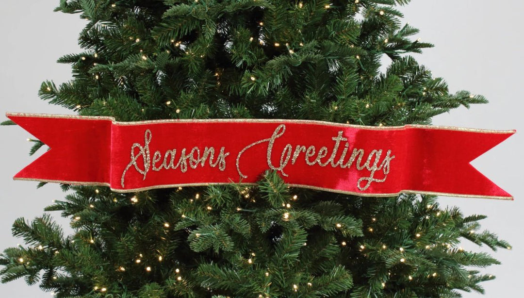 Farrisilk velvet seasons greetings banner 4” - Greenery Marketwired ribbonRG831 - 02