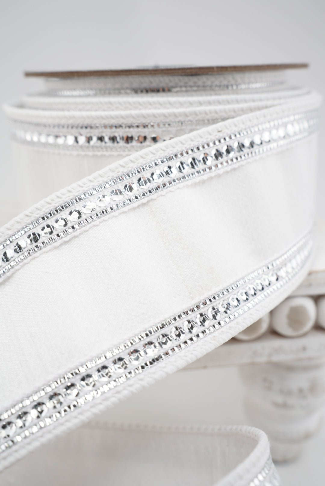 Farrisilk White & Silver Twinkle Borders Wired Ribbon - 2.5" - Greenery MarketWired RibbonRK903-73