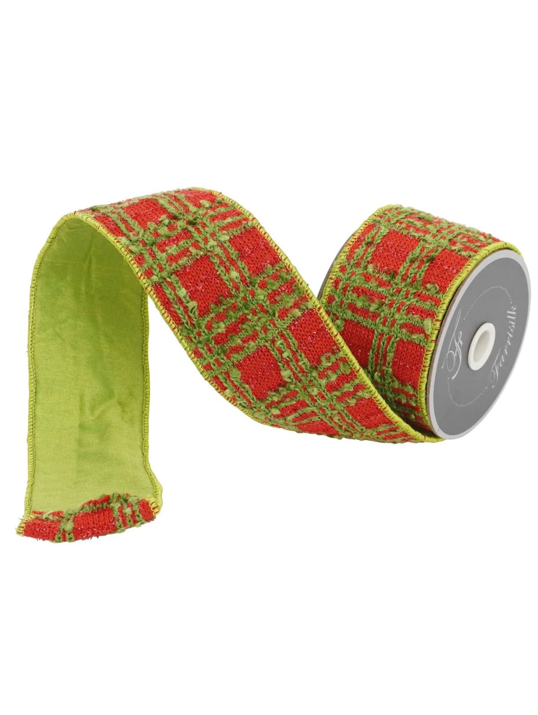 Farrisilk WHO - liday plaid 2.5” wired ribbon - Greenery MarketRC096 - 48