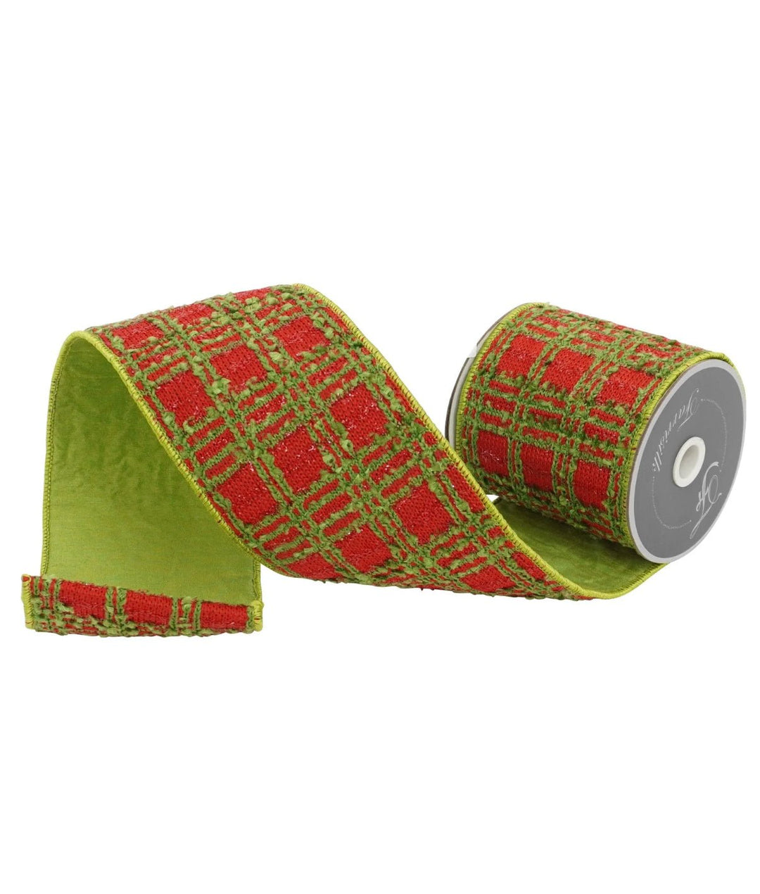 Farrisilk WHO - liday plaid 4” wired ribbon - Greenery MarketRC097 - 48