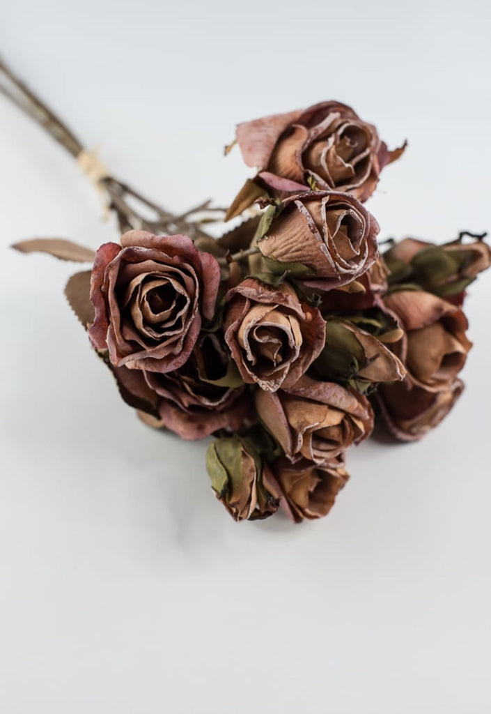 Faux dried mini rose spray bundle - antique orange - Greenery Market